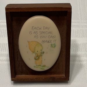 Precious Moments Genuine Walnut Frame with Ceramic Plaque Vintage 1978